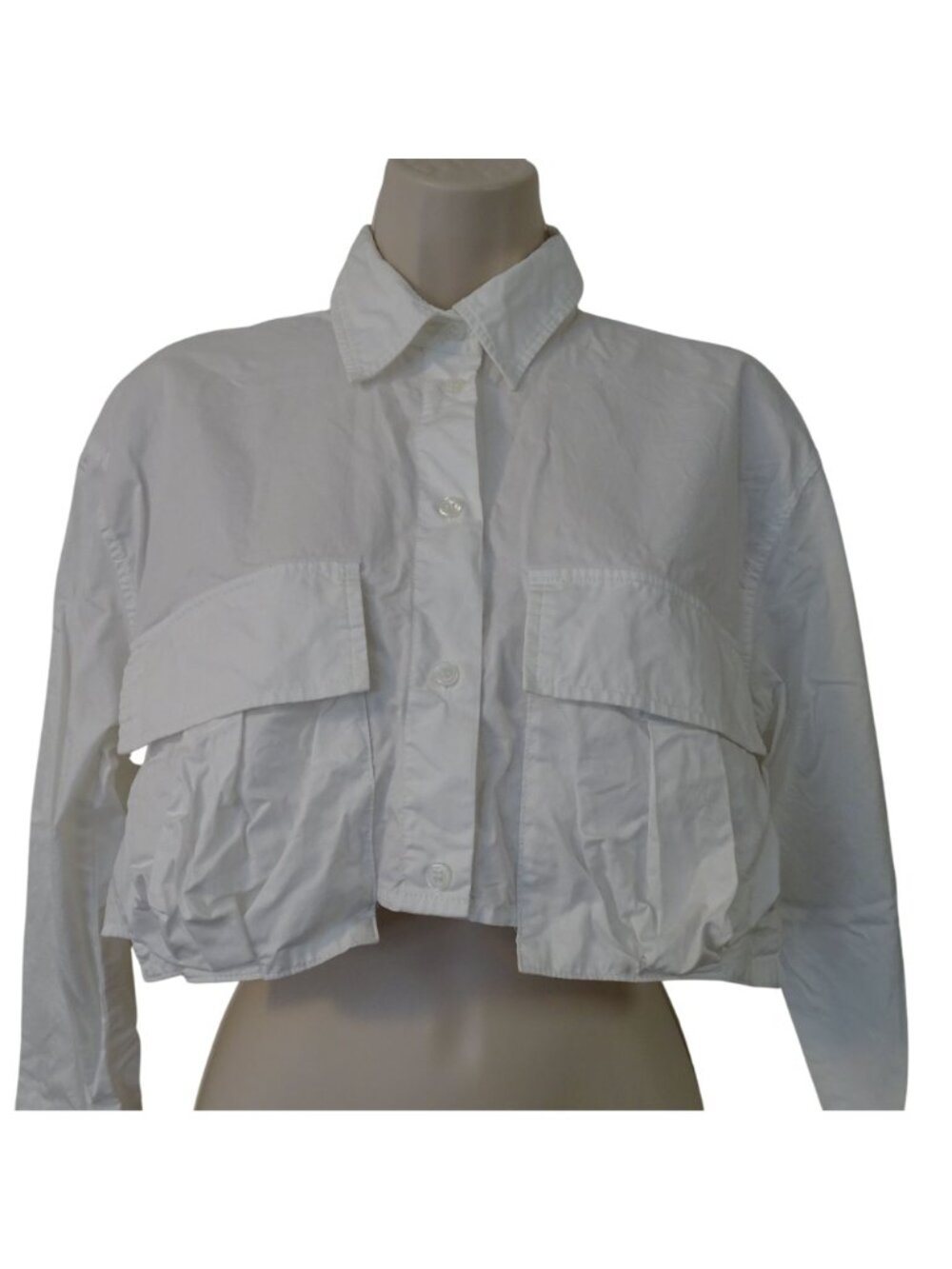 Zara White Collared Button Up Crop Shirt Size XS Long Sleeves Utility Streetwear - Picture 3 of 7